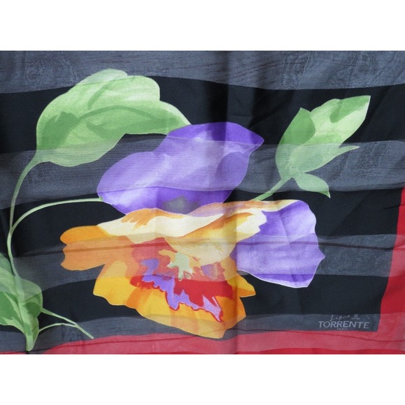 Lot of 2 TORRENTE PARIS Colorful Vtg Scarves Square Floral Made in Italy - Picture 5 of 7